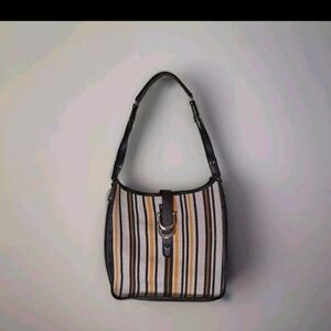 Sam Edelman Meryl Black Yellow Hobo Leather Stripe Leather Casual Tote Bag #PA